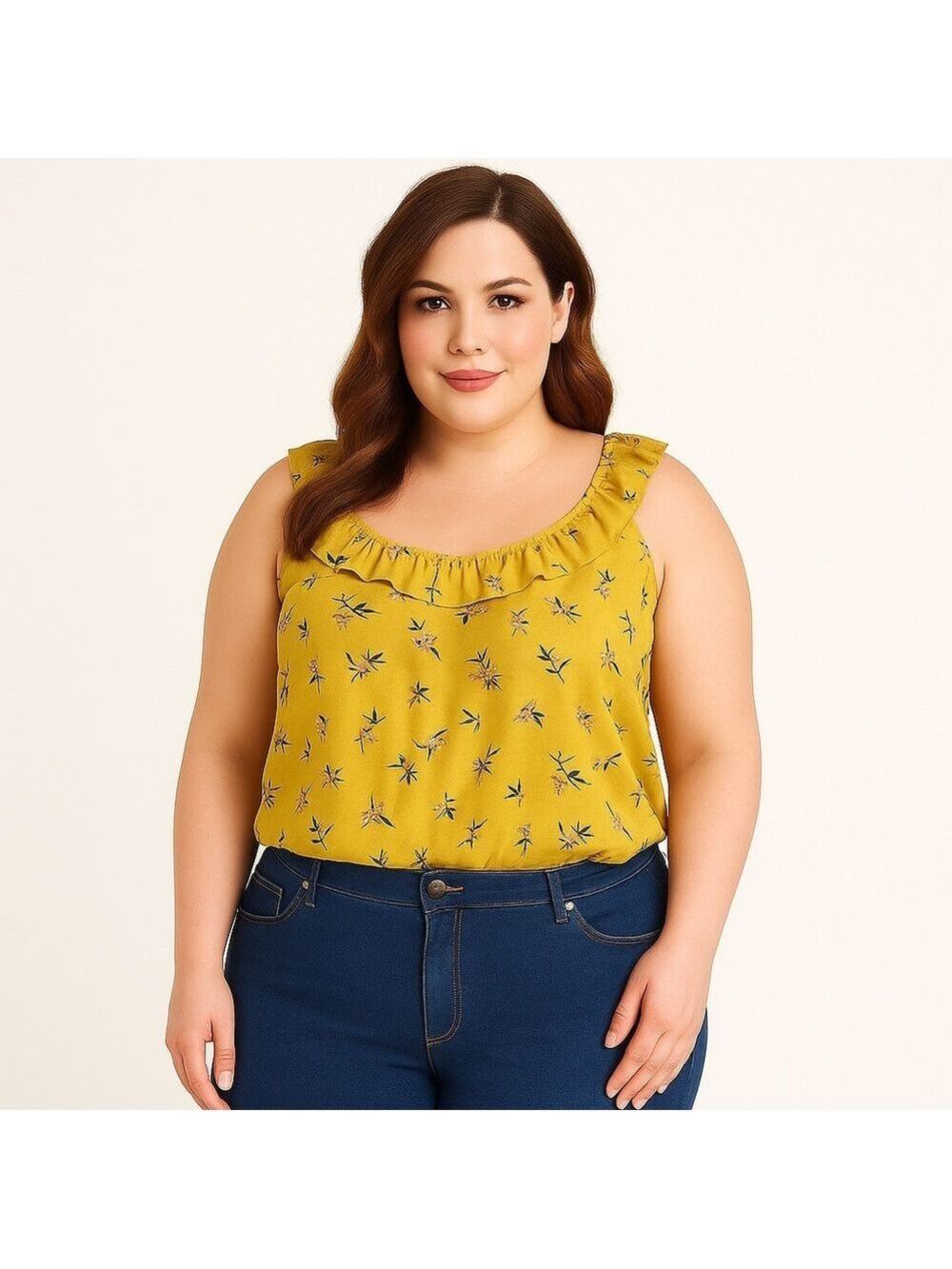 REITMANS tank top yellow floral responsible woven sleeveless feminine XXL